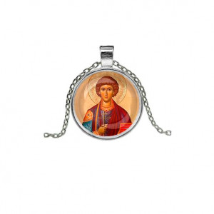 C1144026 Кулон, цвет серебро, с цепочкой, Пантелеймон Целитель