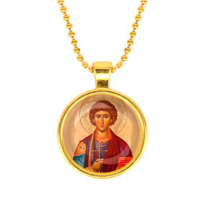 C1144032 Кулон, цвет золото, с цепочкой, Пантелеймон Целитель