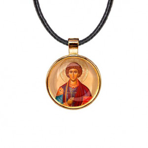C1144033 Кулон, цвет золото, со шнурком, Пантелеймон Целитель