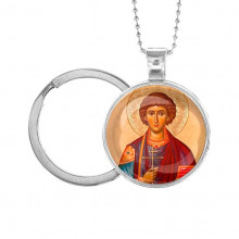 C1144054 Кулон-брелок, цвет серебро, с цепочкой и кольцом, Пантелеймон Целитель