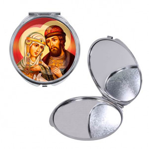 C1145016 Круглое складное зеркало, цвет серебро, Петр и Феврония