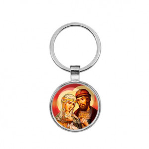 C1145021 Круглый брелок, цвет серебро, Петр и Феврония