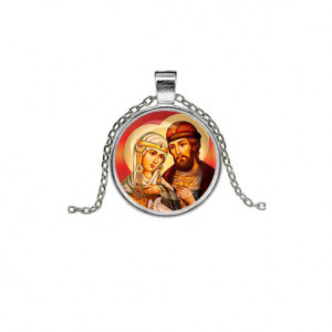 C1145026 Кулон, цвет серебро, с цепочкой, Петр и Феврония