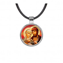 C1145027 Кулон, цвет серебро, со шнурком, Петр и Феврония