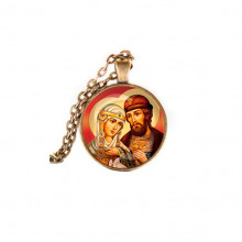 C1145028 Кулон, цвет бронза, с цепочкой, Петр и Феврония