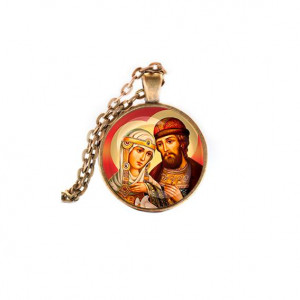 C1145028 Кулон, цвет бронза, с цепочкой, Петр и Феврония