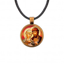 C1145029 Кулон, цвет бронза, со шнурком, Петр и Феврония