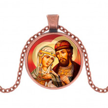 C1145030 Кулон, цвет медь, с цепочкой, Петр и Феврония