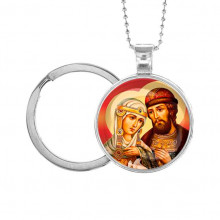 C1145054 Кулон-брелок, цвет серебро, с цепочкой и кольцом, Петр и Феврония