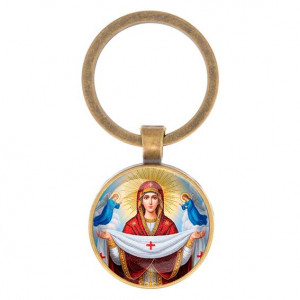 C1146017 Круглый брелок, цвет бронза, Покров Божией Матери
