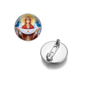 C1146023 Круглый значок, цвет серебро, Покров Божией Матери