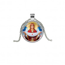 C1146026 Кулон, цвет серебро, с цепочкой, Покров Божией Матери