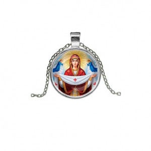 C1146026 Кулон, цвет серебро, с цепочкой, Покров Божией Матери