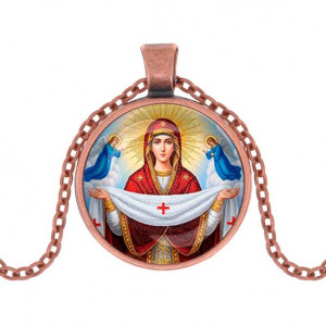 C1146030 Кулон, цвет медь, с цепочкой, Покров Божией Матери