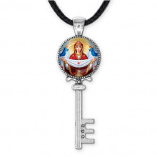 C1146043 Кулон ключ, цвет серебро, со шнурком, Покров Божией Матери
