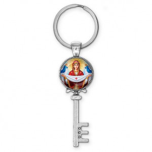 C1146044 Брелок ключ, цвет серебро, с кольцом для ключей, Покров Божией Матери