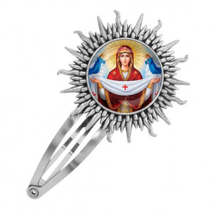 C1146045 Заколка металлическая, цвет серебро, Покров Божией Матери