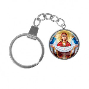 C1146061 Брелок, нержавеющая сталь, с кольцом для ключей, Покров Божией Матери