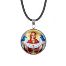 C1146062 Кулон, нержавеющая сталь, со шнурком, Покров Божией Матери