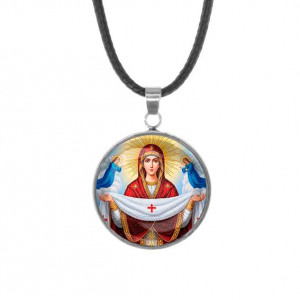 C1146062 Кулон, нержавеющая сталь, со шнурком, Покров Божией Матери