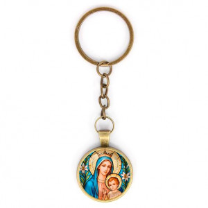 C1147018 Круглый брелок, цвет бронза, с цепочкой, Пресвятая Богородица