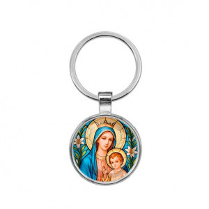 C1147021 Круглый брелок, цвет серебро, Пресвятая Богородица