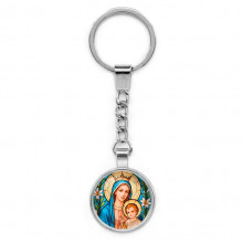C1147022 Круглый брелок, цвет серебро, с цепочкой, Пресвятая Богородица