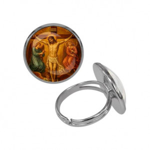 C1148015 Кольцо металлическое, цвет серебро, Распятие 