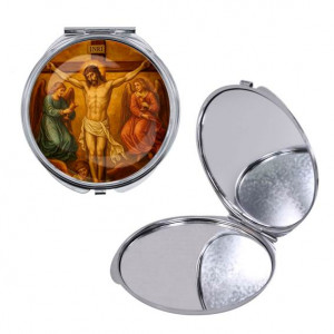 C1148016 Круглое складное зеркало, цвет серебро, Распятие 