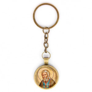 C1152018 Круглый брелок, цвет бронза, с цепочкой, Серафим Саровский