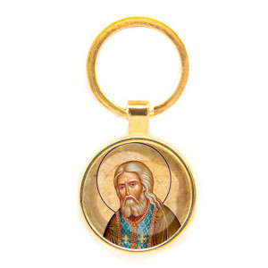 C1152019 Круглый брелок, цвет золото, Серафим Саровский