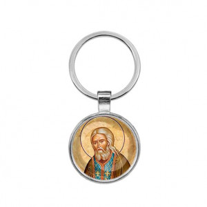 C1152021 Круглый брелок, цвет серебро, Серафим Саровский