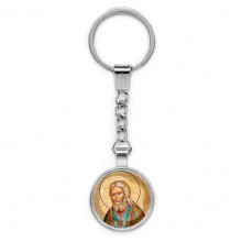 C1152022 Круглый брелок, цвет серебро, с цепочкой, Серафим Саровский