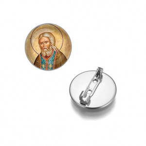 C1152023 Круглый значок, цвет серебро, Серафим Саровский