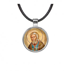 C1152027 Кулон, цвет серебро, со шнурком, Серафим Саровский