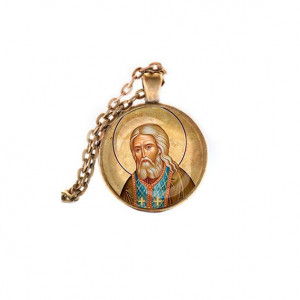 C1152028 Кулон, цвет бронза, с цепочкой, Серафим Саровский