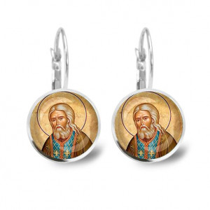 C1152038 Серьги металлические, Серафим Саровский