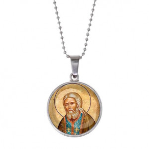 C1152053 Кулон, цвет серебро, с цепочкой, Серафим Саровский