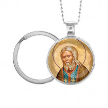 C1152054 Кулон-брелок, цвет серебро, с цепочкой и кольцом, Серафим Саровский
