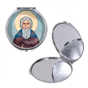 C1153016 Круглое складное зеркало, цвет серебро, Сергей Радонежский