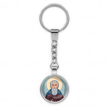 C1153022 Круглый брелок, цвет серебро, с цепочкой, Сергей Радонежский
