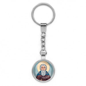 C1153022 Круглый брелок, цвет серебро, с цепочкой, Сергей Радонежский