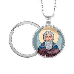 C1153054 Кулон-брелок, цвет серебро, с цепочкой и кольцом, Сергей Радонежский