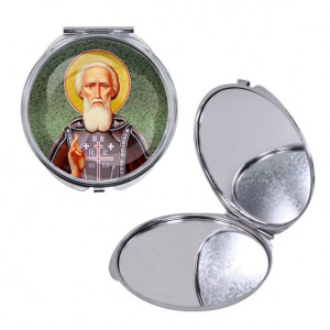 C1154016 Круглое складное зеркало, цвет серебро, Сергей Радонежский