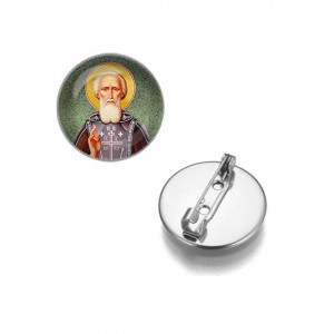 C1154023 Круглый значок, цвет серебро, Сергей Радонежский