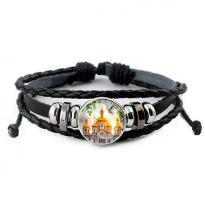C1160012 Кожаный браслет, Храм и березы