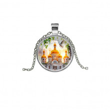 C1160026 Кулон, цвет серебро, с цепочкой, Храм и березы