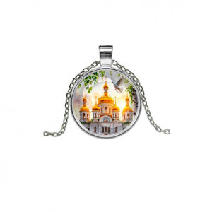 C1160026 Кулон, цвет серебро, с цепочкой, Храм и березы