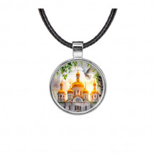 C1160027 Кулон, цвет серебро, со шнурком, Храм и березы