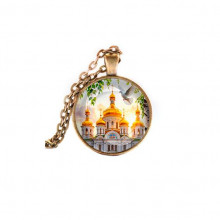 C1160028 Кулон, цвет бронза, с цепочкой, Храм и березы